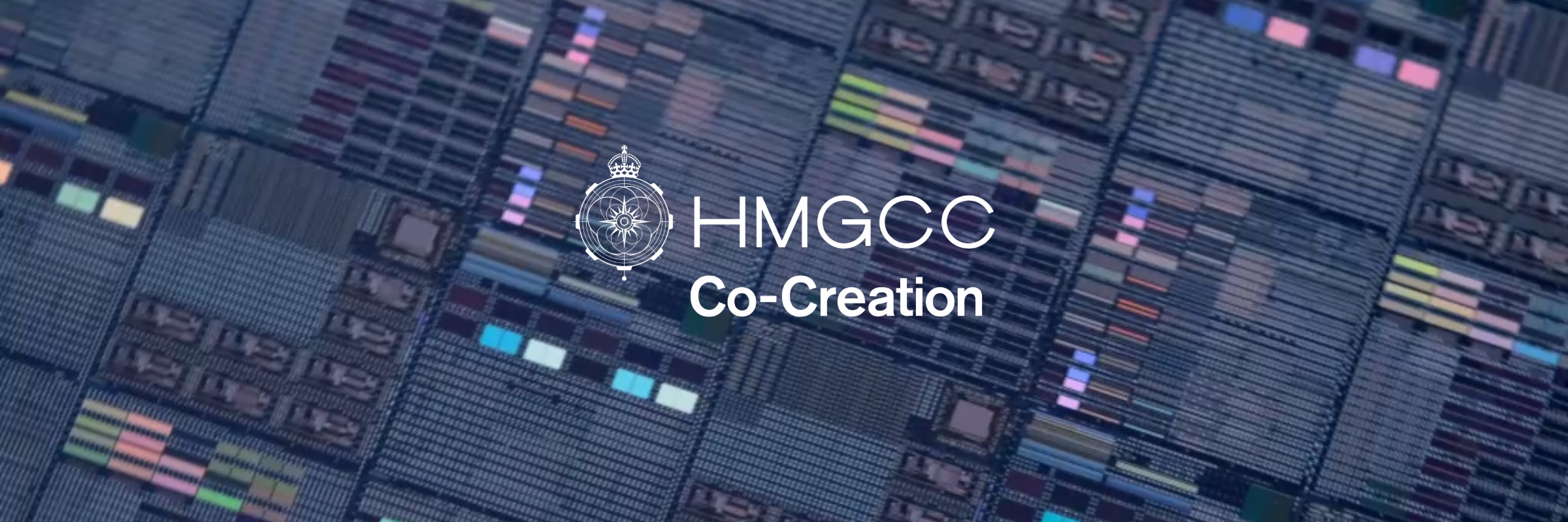HMGCC Co-Creation logo against a backdrop of a printed circuit board